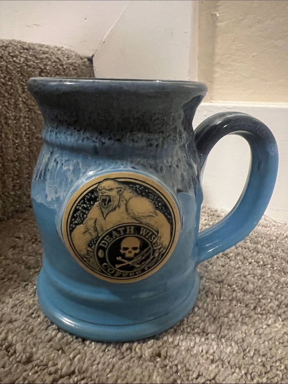 Royal Doulton Blue and Cream Glazed Ceramic Tankard with Bear Emblem